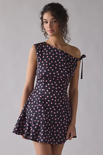 Motel Maribel Asymmetric One-Shoulder Polka Dot Mini Dress