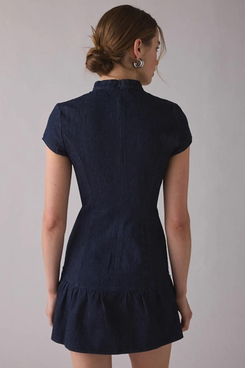 Motel Manama Band Collar Denim Mini Dress