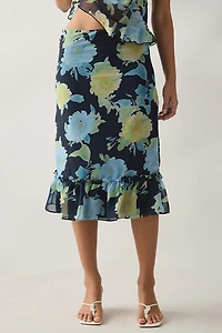 Motel Tarla Floral Chiffon Ruffle Midi Skirt