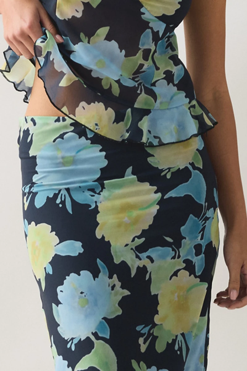 Motel Tarla Floral Chiffon Ruffle Midi Skirt
