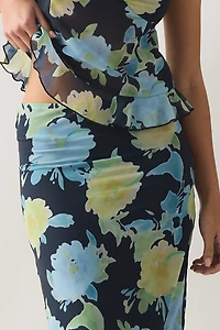 Motel Tarla Floral Chiffon Ruffle Midi Skirt