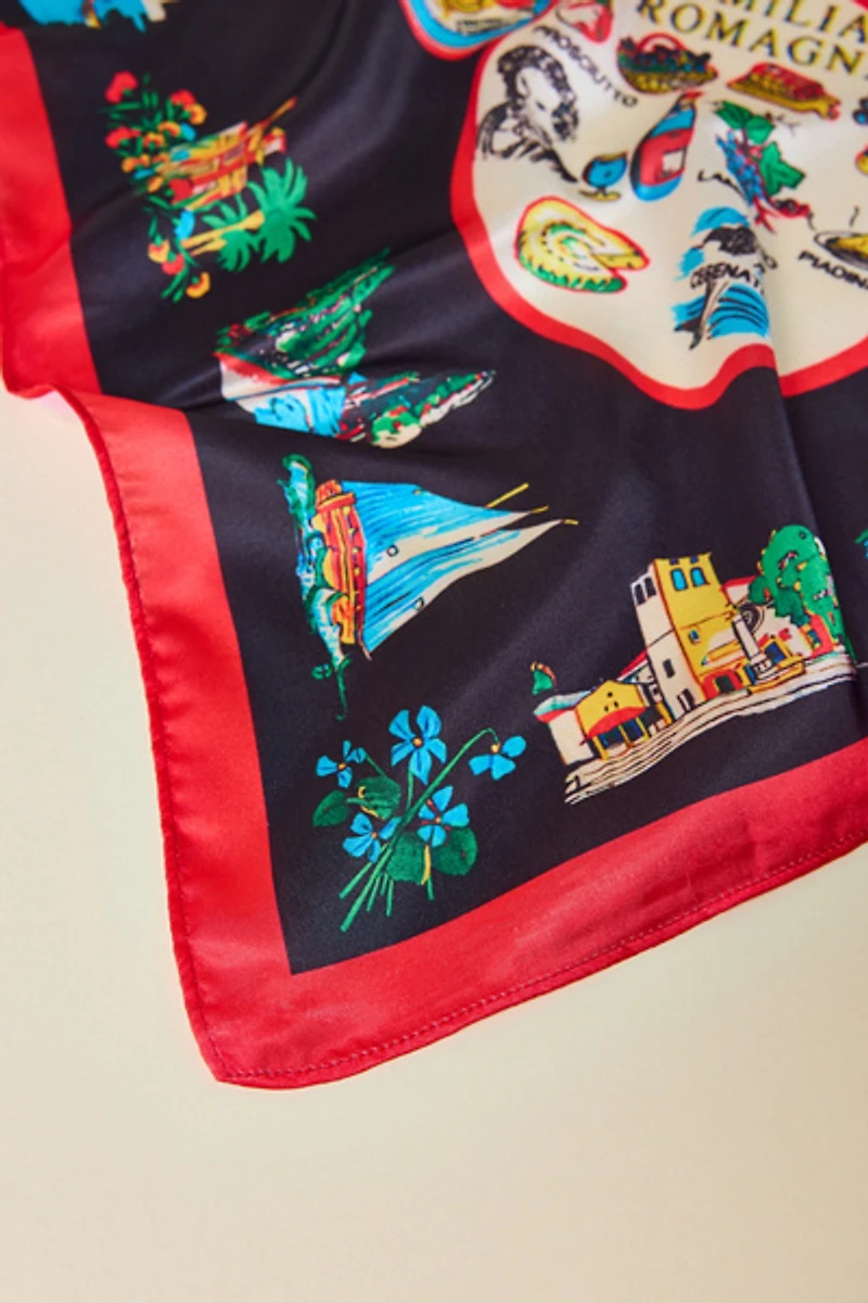 Destination Pattern Satin Scarf