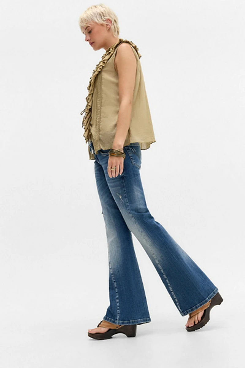 BDG Miko Belted Twisted Seam Low-Rise Flare Jean
