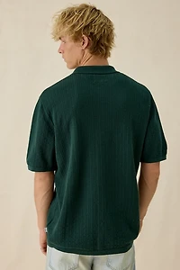 Rhythm Textured Knit Button-Down Short Sleeve Polo Sweater