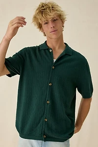 Rhythm Textured Knit Button-Down Short Sleeve Polo Sweater