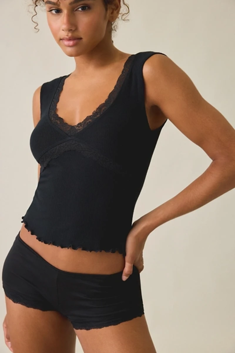 Out From Under Diana Plunging Lace Trim Cap Sleeve Top