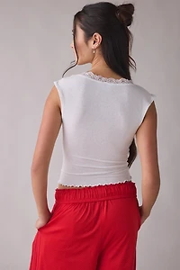 Out From Under Diana Plunging Lace Trim Cap Sleeve Top