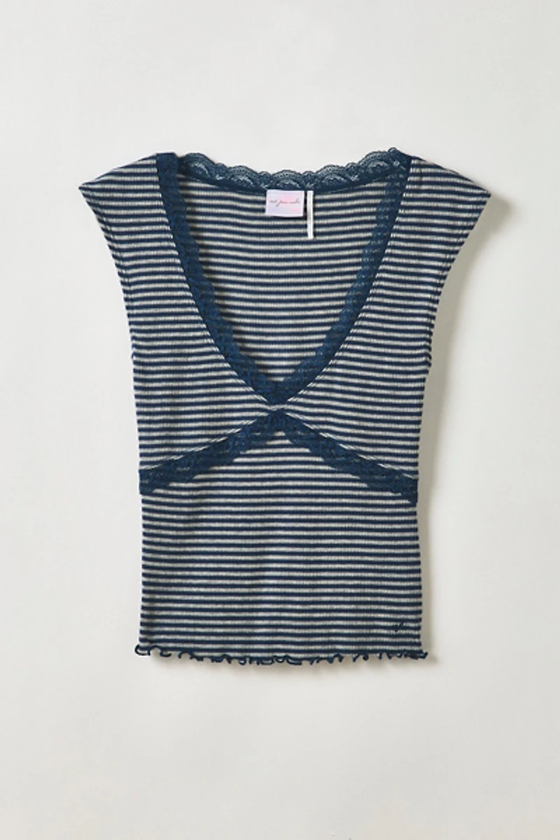 Out From Under Diana Plunging Lace Trim Cap Sleeve Top