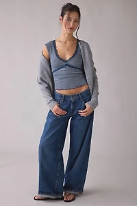 Out From Under Diana Plunging Lace Trim Cap Sleeve Top