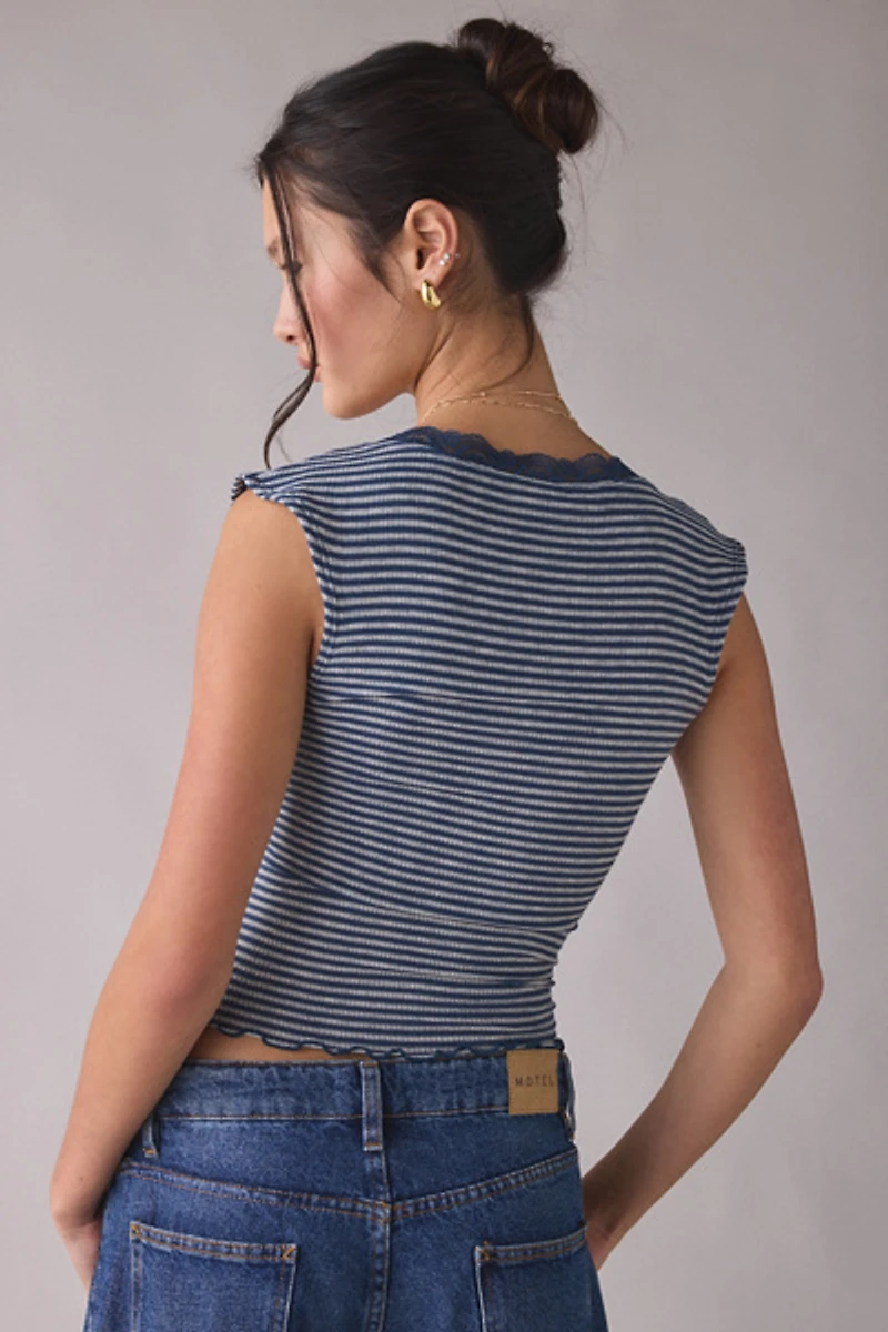 Out From Under Diana Plunging Lace Trim Cap Sleeve Top