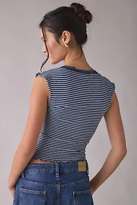 Out From Under Diana Plunging Lace Trim Cap Sleeve Top