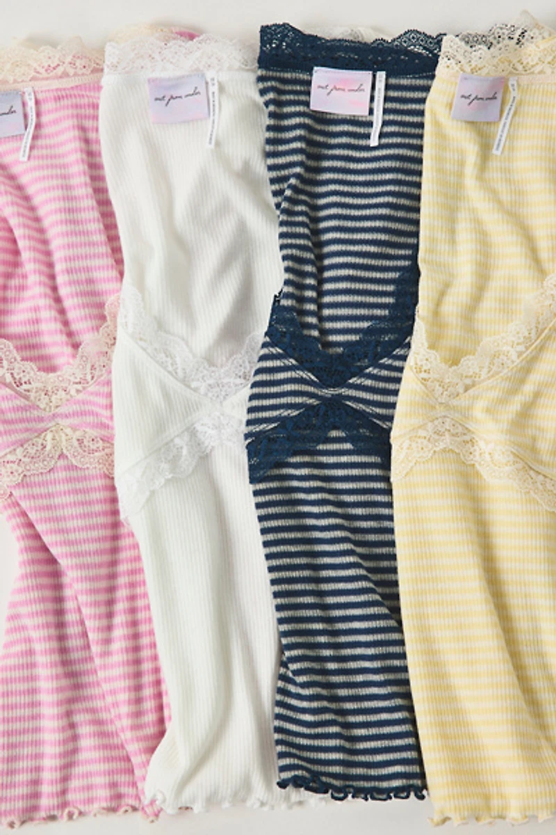 Out From Under Diana Plunging Lace Trim Cap Sleeve Top