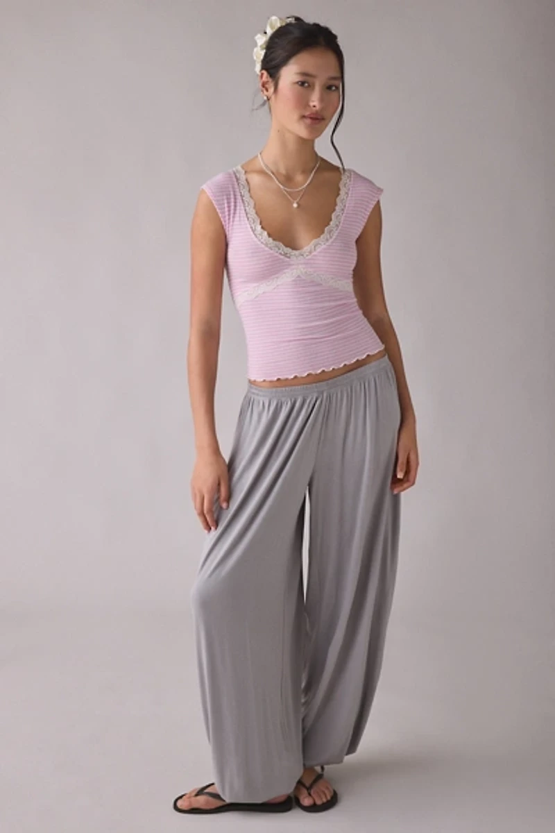 Out From Under Diana Plunging Lace Trim Cap Sleeve Top