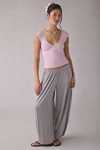 Out From Under Diana Plunging Lace Trim Cap Sleeve Top