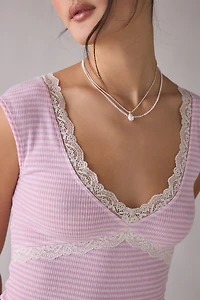 Out From Under Diana Plunging Lace Trim Cap Sleeve Top