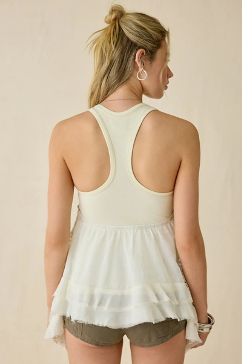 BDG Tangled Up Patchwork Lace Buckle Strap Trapeze Top