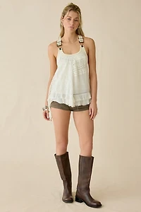 BDG Tangled Up Patchwork Lace Buckle Strap Trapeze Top