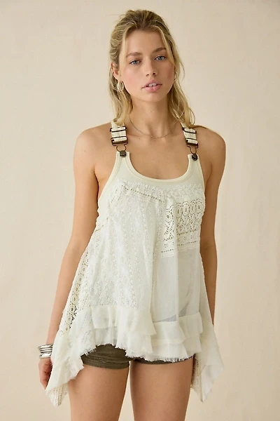 BDG Tangled Up Patchwork Lace Buckle Strap Trapeze Top
