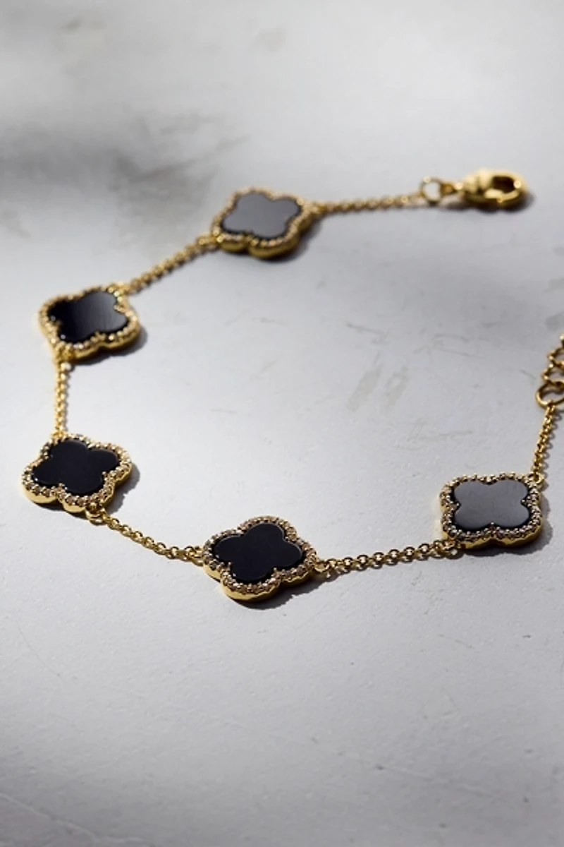 Electric Picks Clover Charm Rhinestone Chain Bracelet