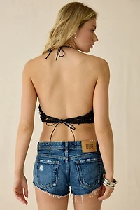 UO Astrid Sheer Crochet Halter Neck Crop Top