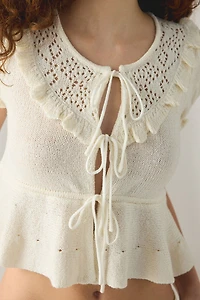 Kimchi Blue Sabrina Tie-Front Flyaway Short Sleeve Sweater