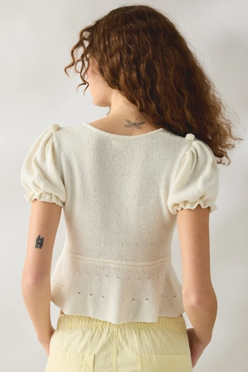 Kimchi Blue Sabrina Tie-Front Flyaway Short Sleeve Sweater