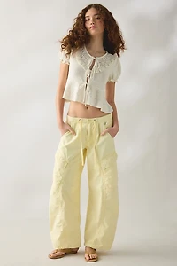 Kimchi Blue Sabrina Tie-Front Flyaway Short Sleeve Sweater