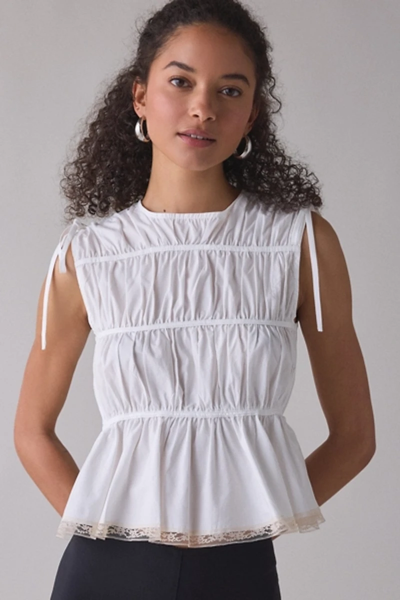 Zemeta Ball Lace White Sleeveless Top