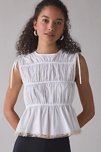Zemeta Ball Lace White Sleeveless Top
