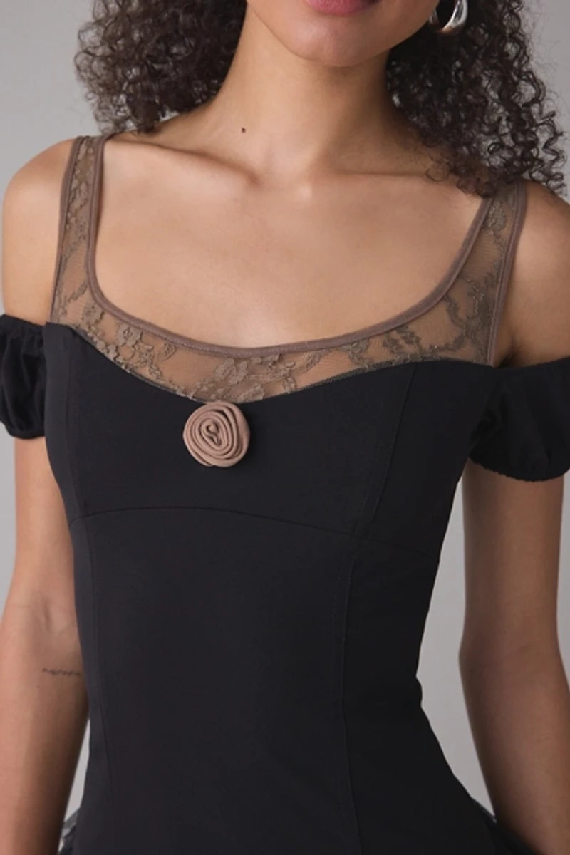 Zemeta Mocha Move Ruffle Drop Waist Mini Dress