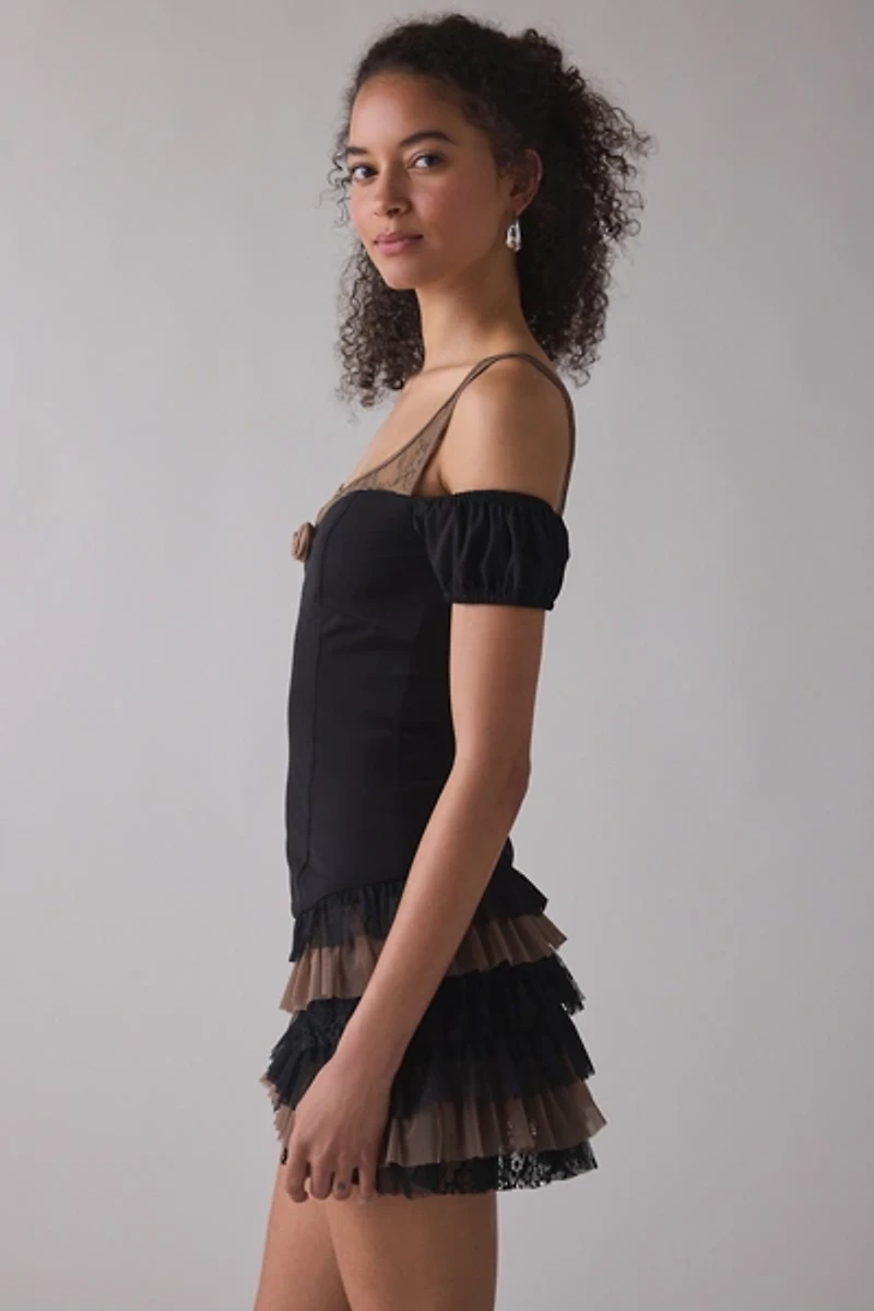 Zemeta Mocha Move Ruffle Drop Waist Mini Dress