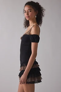 Zemeta Mocha Move Ruffle Drop Waist Mini Dress