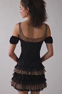 Zemeta Mocha Move Ruffle Drop Waist Mini Dress