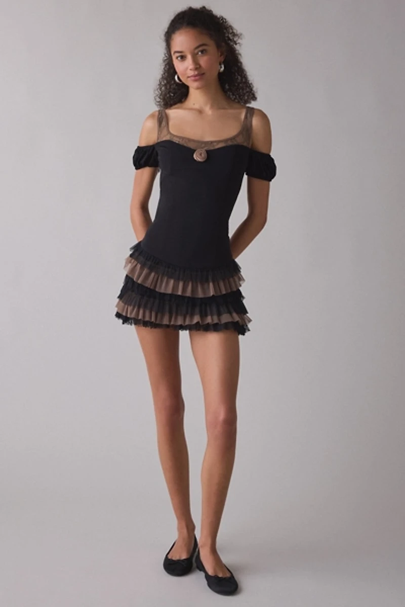 Zemeta Mocha Move Ruffle Drop Waist Mini Dress
