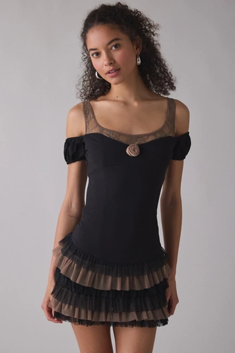 Zemeta Mocha Move Ruffle Drop Waist Mini Dress