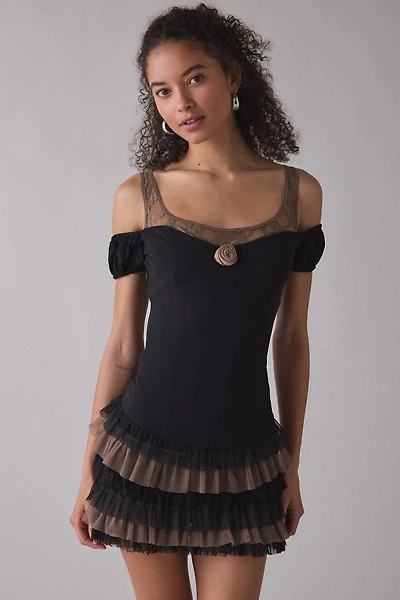 Zemeta Mocha Move Ruffle Drop Waist Mini Dress