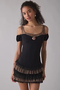 Zemeta Mocha Move Ruffle Drop Waist Mini Dress