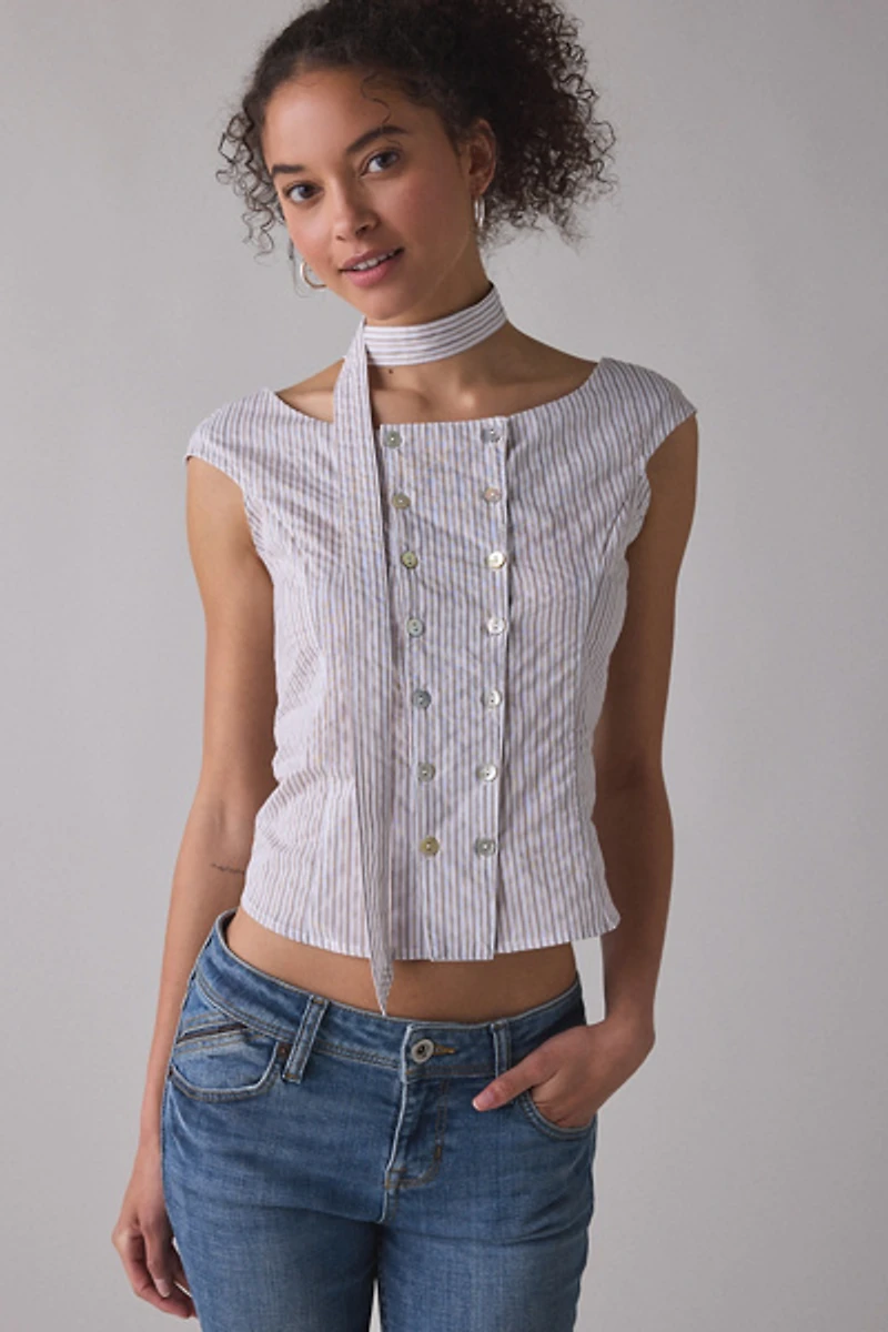 Zemeta Latte Stripe Scarf Detail Top