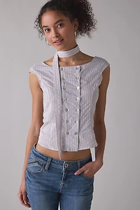 Zemeta Latte Stripe Scarf Detail Top