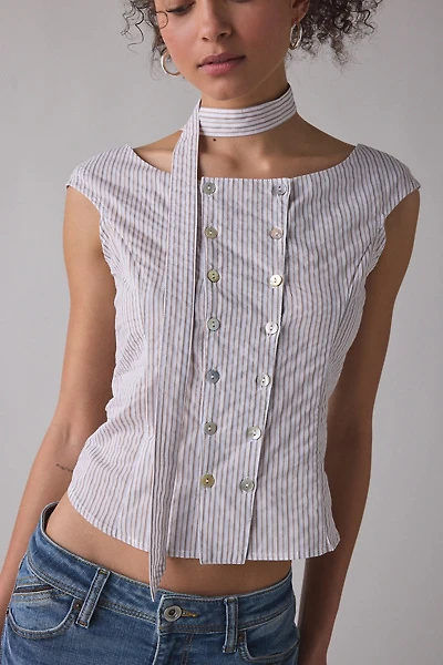 Zemeta Latte Stripe Scarf Detail Top