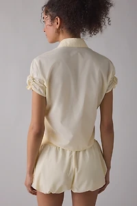 Zemeta Honey Ruched Short Sleeve Button-Up Shirt