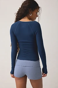Out From Under Regina Ribbed Picot Trim Long Sleeve Henley Top