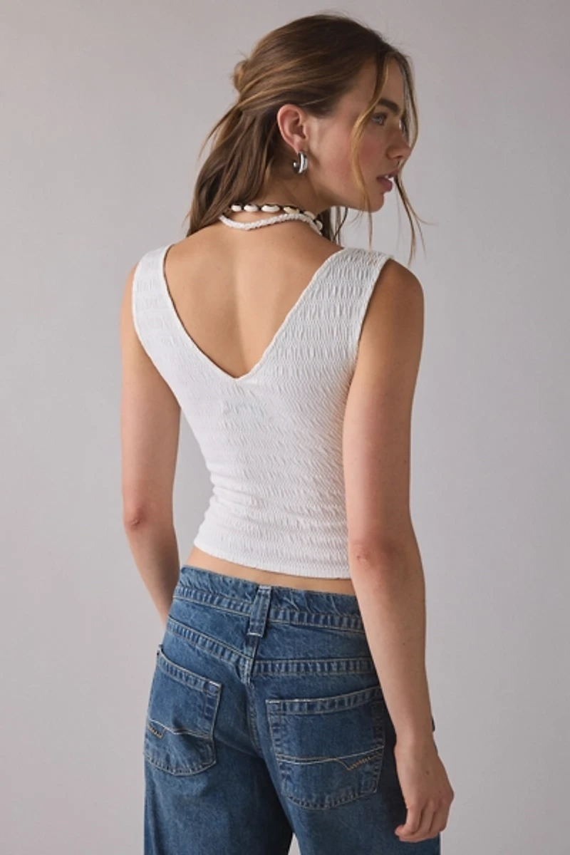 UO Alanis Ruched Plunging V-Neck Tank Top