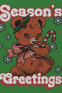 Red Cap Christmas Teddy Bear Holiday Card