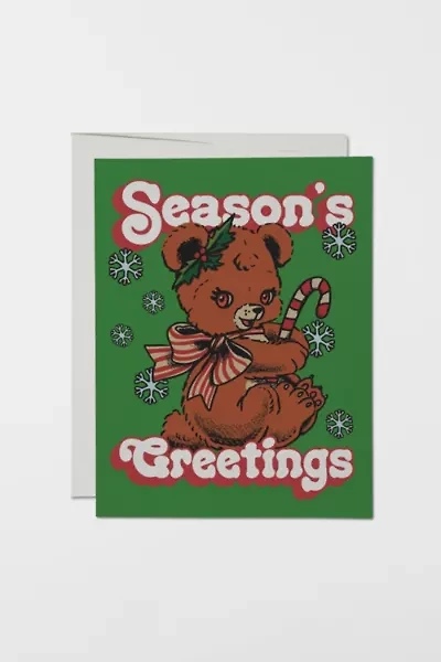 Red Cap Christmas Teddy Bear Holiday Card