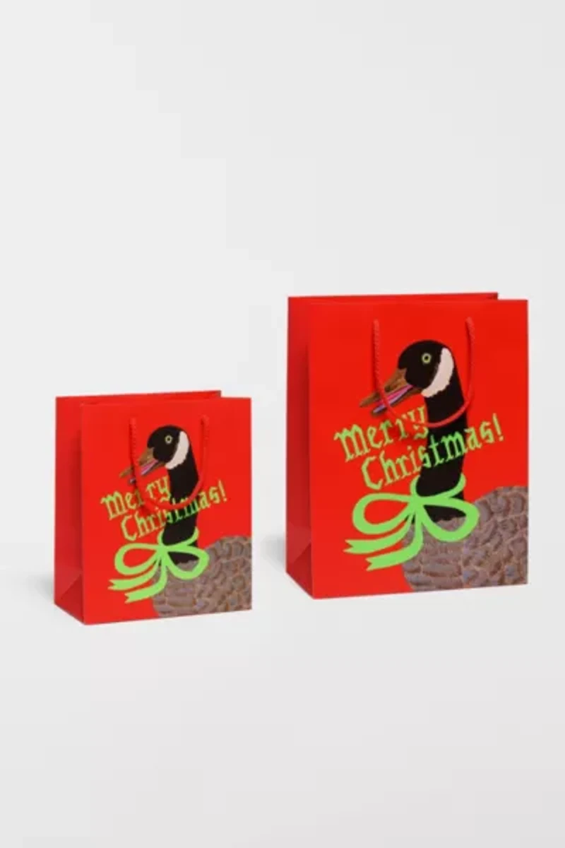 Red Cap Christmas Goose Gift Bag
