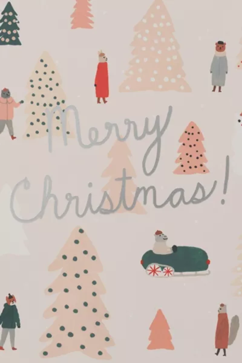 Red Cap Pink Trees Holiday Card