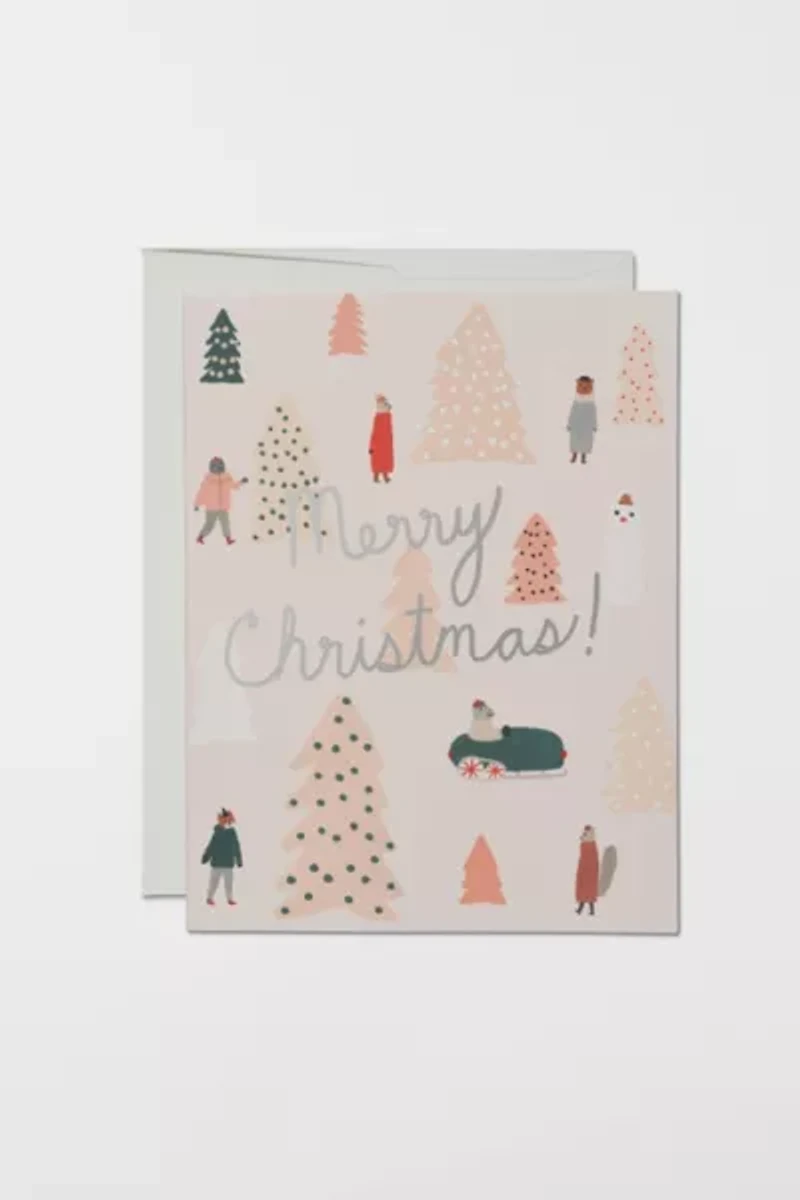 Red Cap Pink Trees Holiday Card