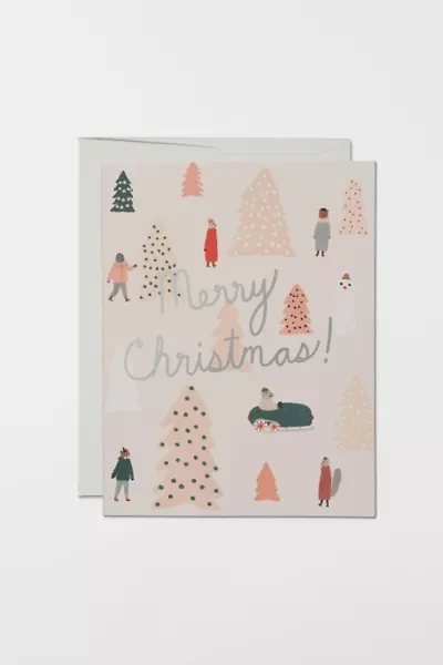 Red Cap Pink Trees Holiday Card