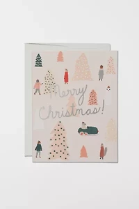 Red Cap Pink Trees Holiday Card